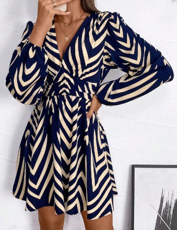 Rochie scurta SHEIN, albastru/crem