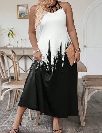 Rochie lunga SHEIN CURVE, alb/negru