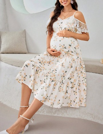 Rochie medie SHEIN Maternity, alb