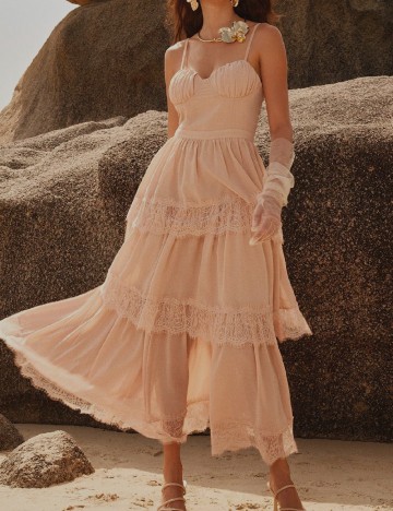 Rochie lunga Anewsta, crem