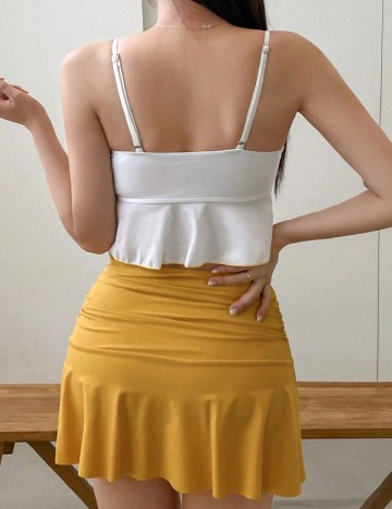 Costum de baie Dazy, alb/galben