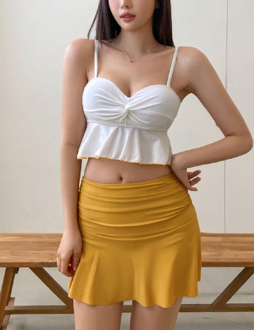 Costum de baie Dazy, alb/galben