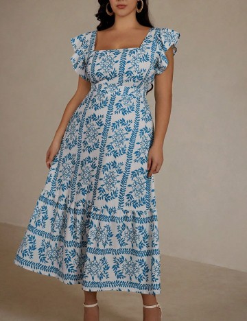 Rochie medie SHEIN CURVE, alb/albastru