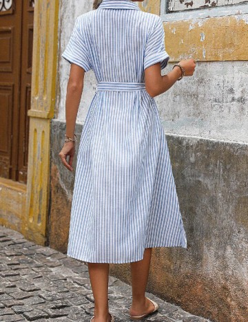 Rochie medie SHEIN, albastru/alb