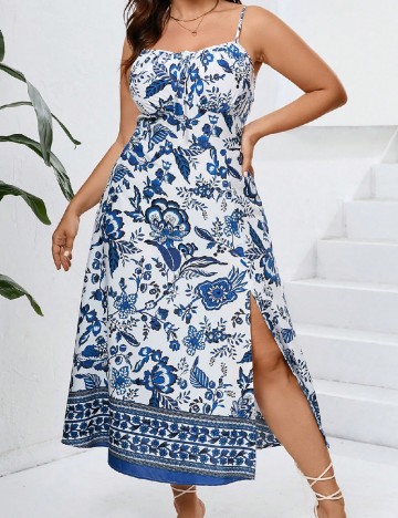 Rochie medie SHEIN CURVE, alb/albastru