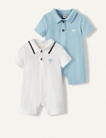 Set salopete 2 bucati Shein Kids, alb/albastru