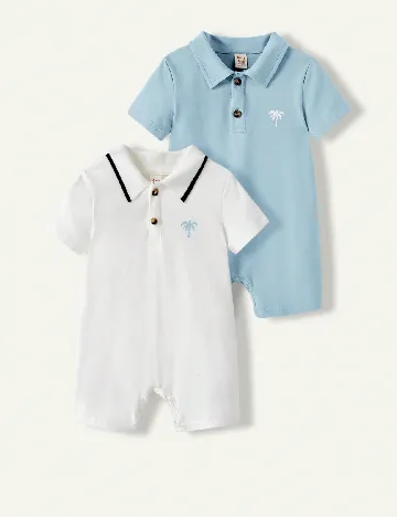 Set salopete 2 bucati Shein Kids, alb/albastru