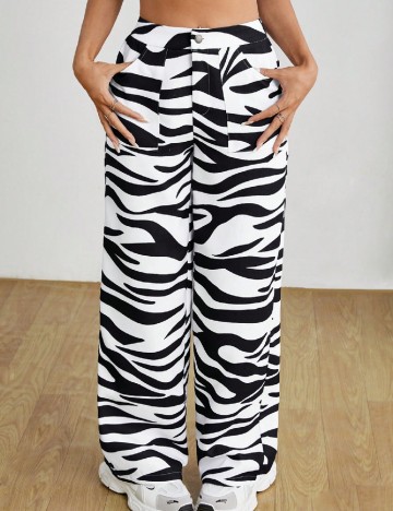 Pantaloni SHEIN, alb/negru