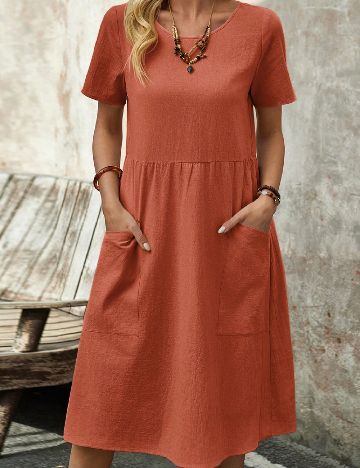 Rochie scurta Emery Rose, caramiziu