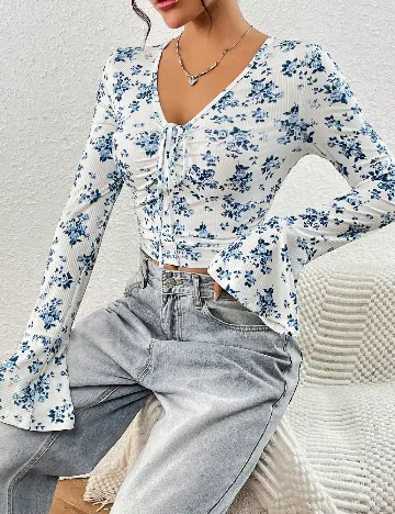 Top SHEIN, alb/albastru