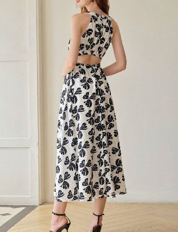 Rochie lunga MOTF, alb/negru