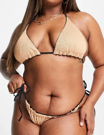 Chilot de  baie We Are We Wear Plus Size, crem/negru Crem
