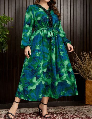 Rochie lunga SHEIN CURVE, verde/albastru