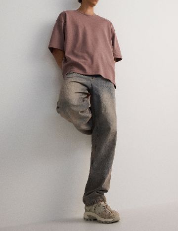 Tricou Oversize Reserved, roz pudra inchis
