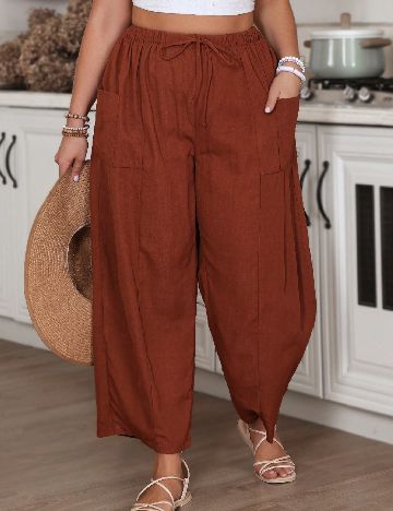 Pantaloni SHEIN CURVE, maro deschis