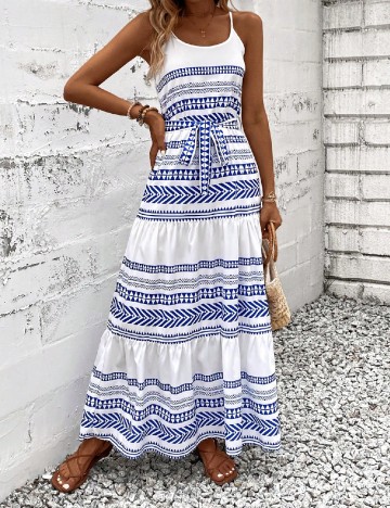 Rochie lunga SHEIN, alb/albastru