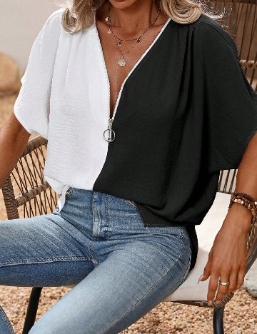 Bluza SHEIN, alb/negru