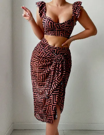 Costum de baie SHEIN, maro/negru