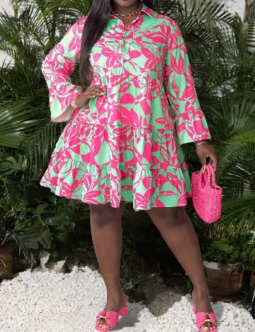 Rochie scurta SHEIN CURVE, roz/verde