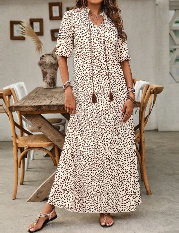 Rochie lunga SHEIN, crem/maro