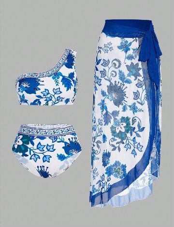 Costum de baie SHEIN, alb/albastru