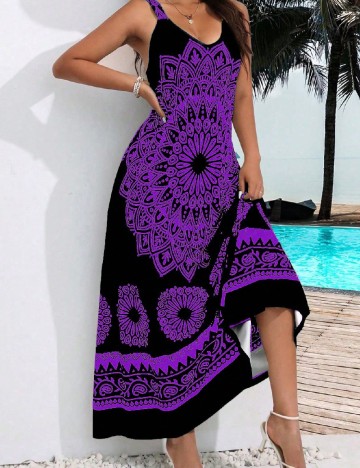Rochie lunga SHEIN CURVE, negru/mov