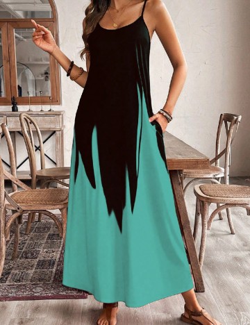 Rochie lunga SHEIN, negru/turcoaz