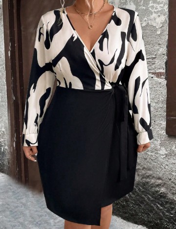 Rochie scurta SHEIN CURVE, crem/negru