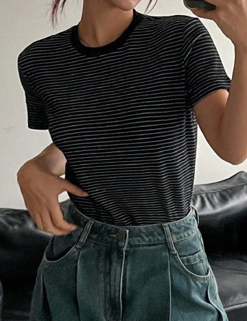 Tricou SHEIN, alb/negru