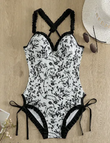 Costum de baie SHEIN, alb/negru