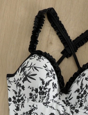Costum de baie SHEIN, alb/negru