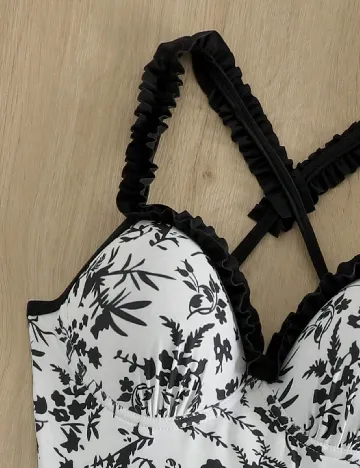 Costum de baie SHEIN, alb/negru
