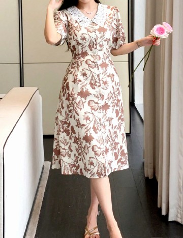 Rochie medie Dazy, crem/maro