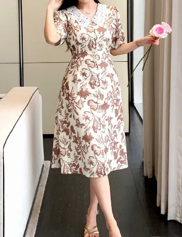 Rochie medie Dazy, crem/maro