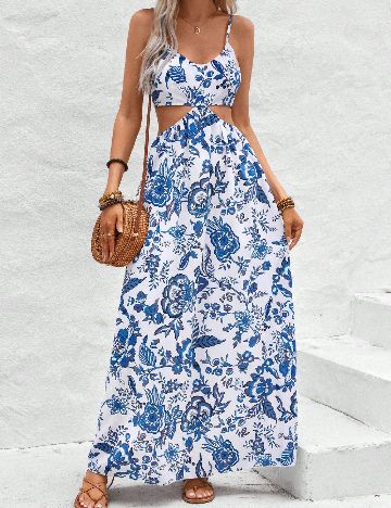 Rochie lunga SHEIN, alb/albastru