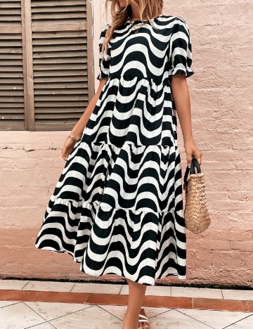 Rochie lunga SHEIN, alb/negru