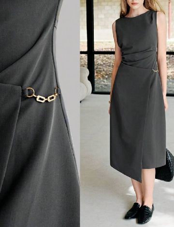 Rochie medie MOTF, gri inchis