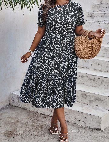 Rochie medie SHEIN CURVE, negru floral