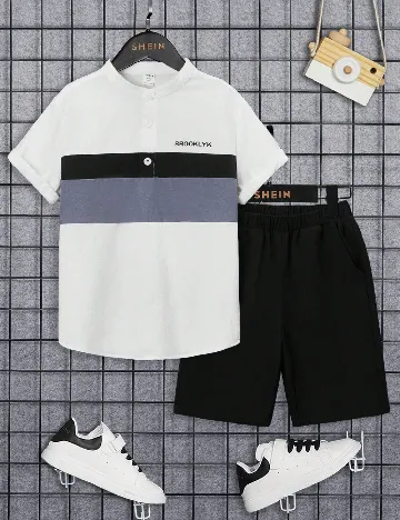 Compleu Shein Kids, alb/negru