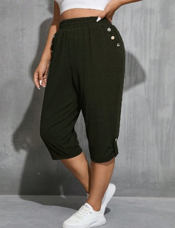 Pantaloni trei sferturi SHEIN CURVE, verde