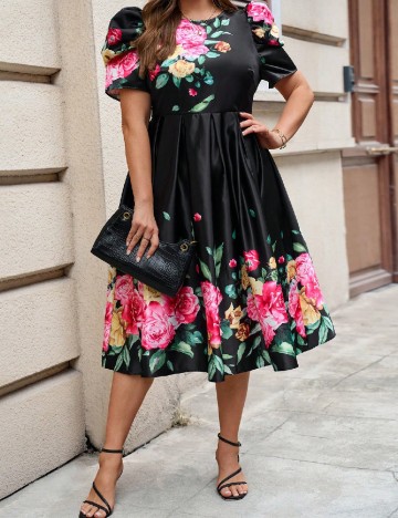 Rochie medie SHEIN CURVE, negru floral