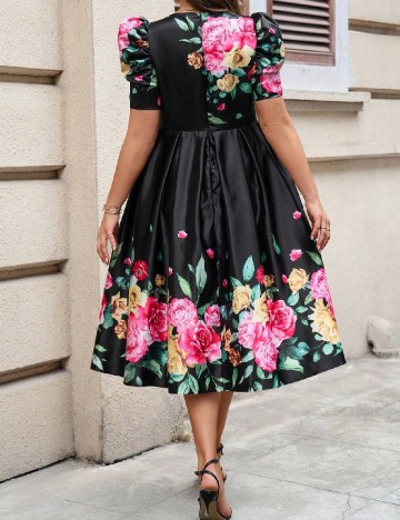 Rochie medie SHEIN CURVE, negru floral