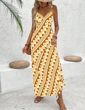 Rochie lunga SHEIN, crem/maro