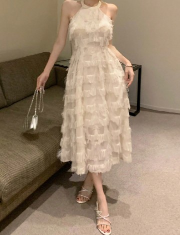 Rochie medie Dazy, ecru