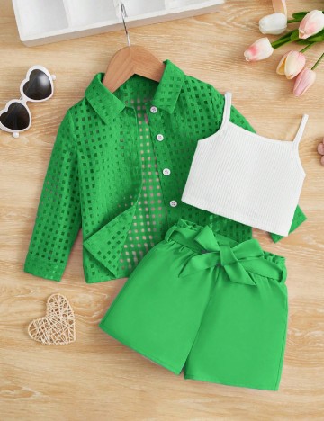 Compleu Shein Kids, verde/alb