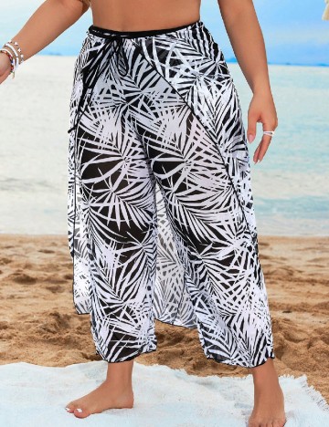 Pantaloni de plaja SHEIN CURVE, alb/negru