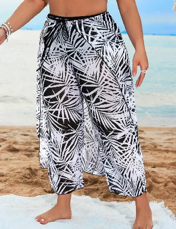 Pantaloni de plaja SHEIN CURVE, alb/negru