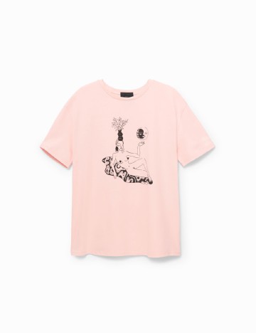 Tricou Oversize Desigual, roz