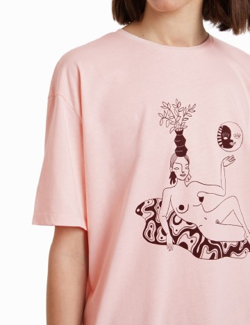 Tricou Oversize Desigual, roz