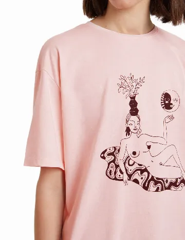 Tricou Oversize Desigual, roz